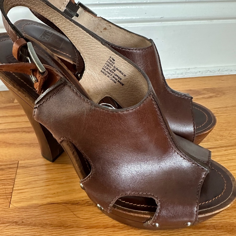 Frye Dark Brown Leather Platform Heels